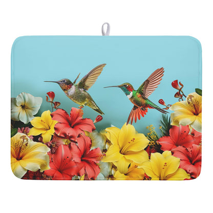 Blue Chinoiserie Floral Dish Drying Mat