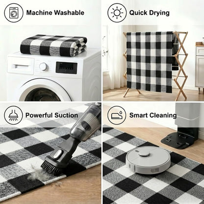 MUBIN Blue White Plaid Cotton Rug, 27.5x43