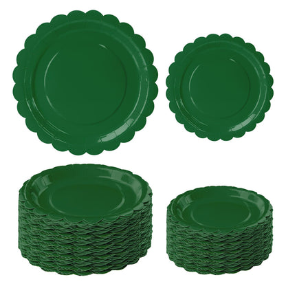 White Scalloped Paper Plates, Royal Blue Trim, 50 Pack