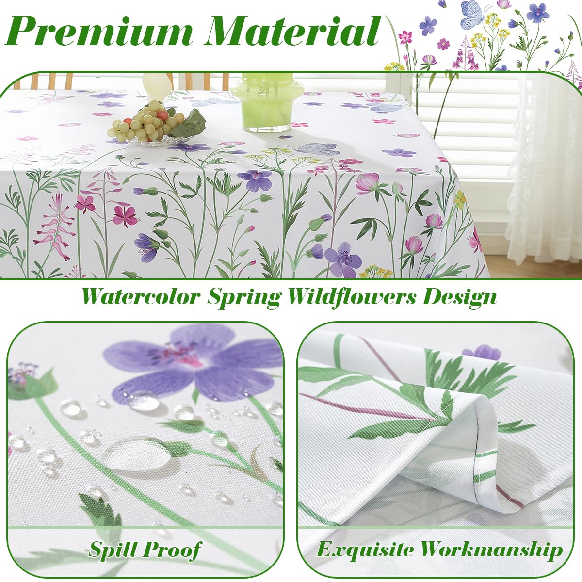 Blue and White Floral Tablecloth, Rectangle