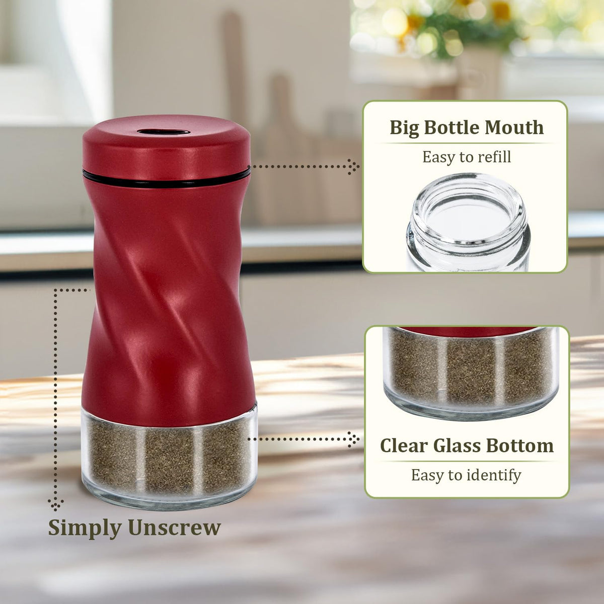 Glass Salt and Pepper Shakers, Adjustable, 4 oz, Set of 2