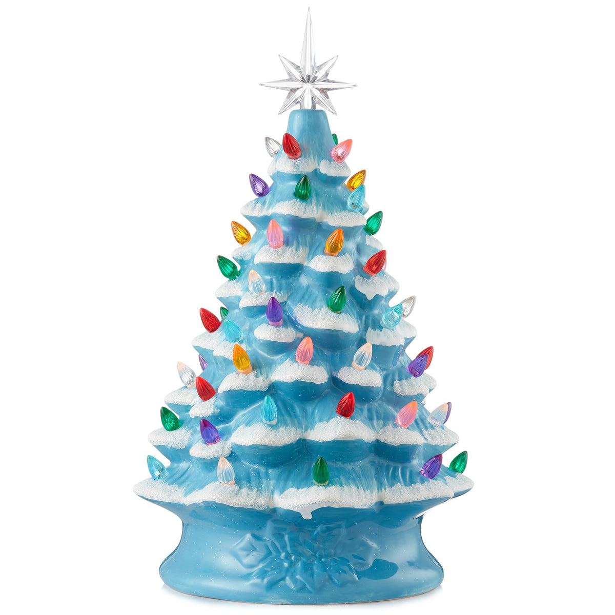 Hand Painted Ceramic Christmas Tree, 15 Inch Pre-Lit