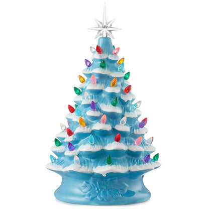 Hand Painted Ceramic Christmas Tree, 15 Inch Pre-Lit