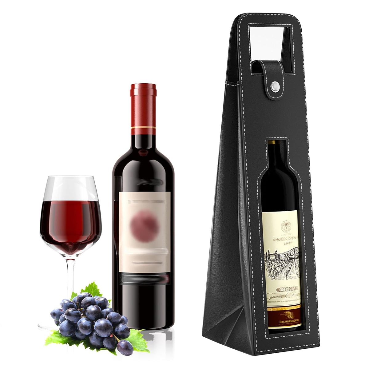 Blue Leather Wine Gift Bag