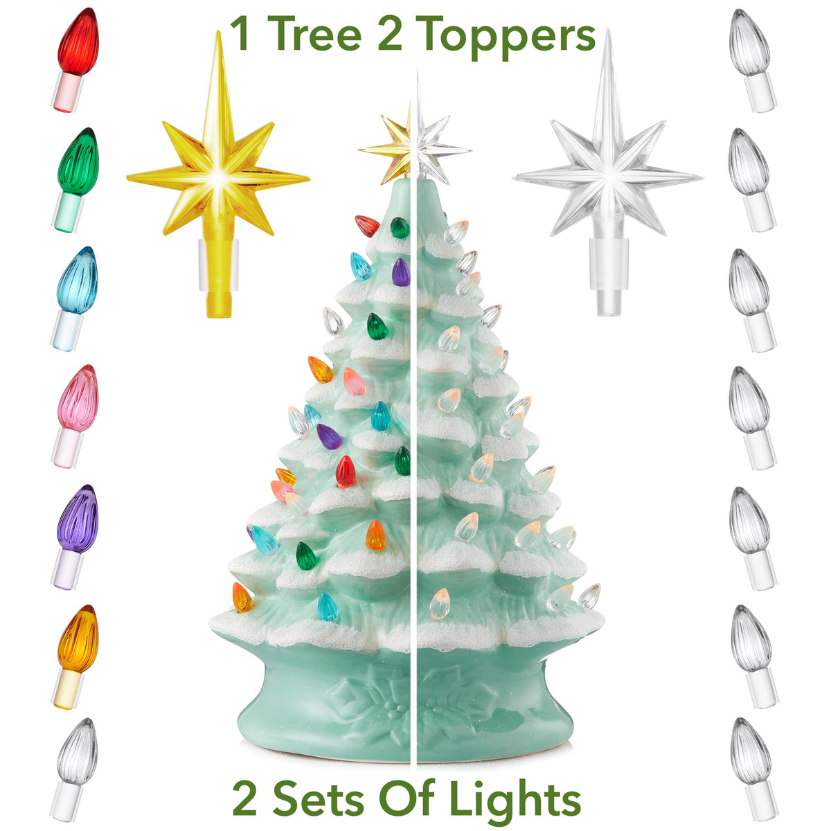 Hand Painted Ceramic Christmas Tree, 15 Inch Pre-Lit