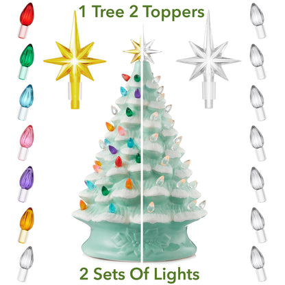 Hand Painted Ceramic Christmas Tree, 15 Inch Pre-Lit