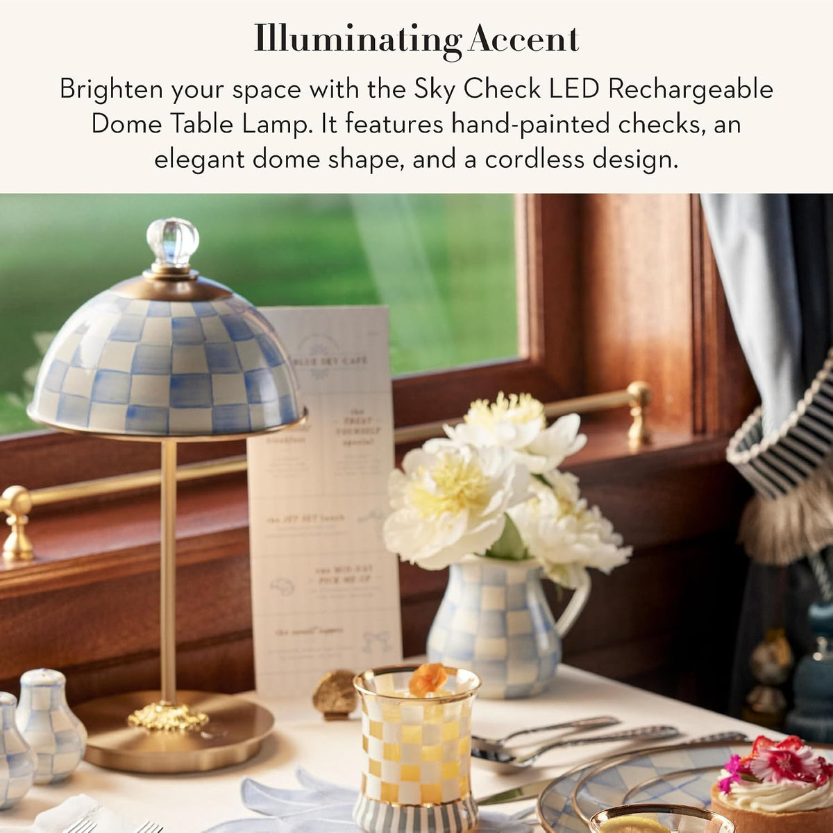 MacKenzie-Childs LED Dome Table Lamp, Sky Check