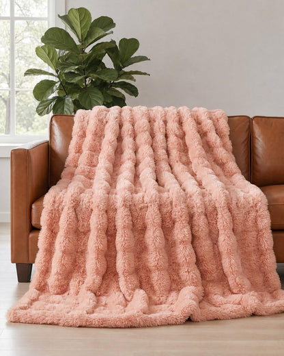 Faux Fur Bubble Throw Blanket, 50 x 60 Inch