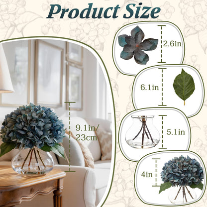 Blue Faux Hydrangea Arrangement in Glass Vase