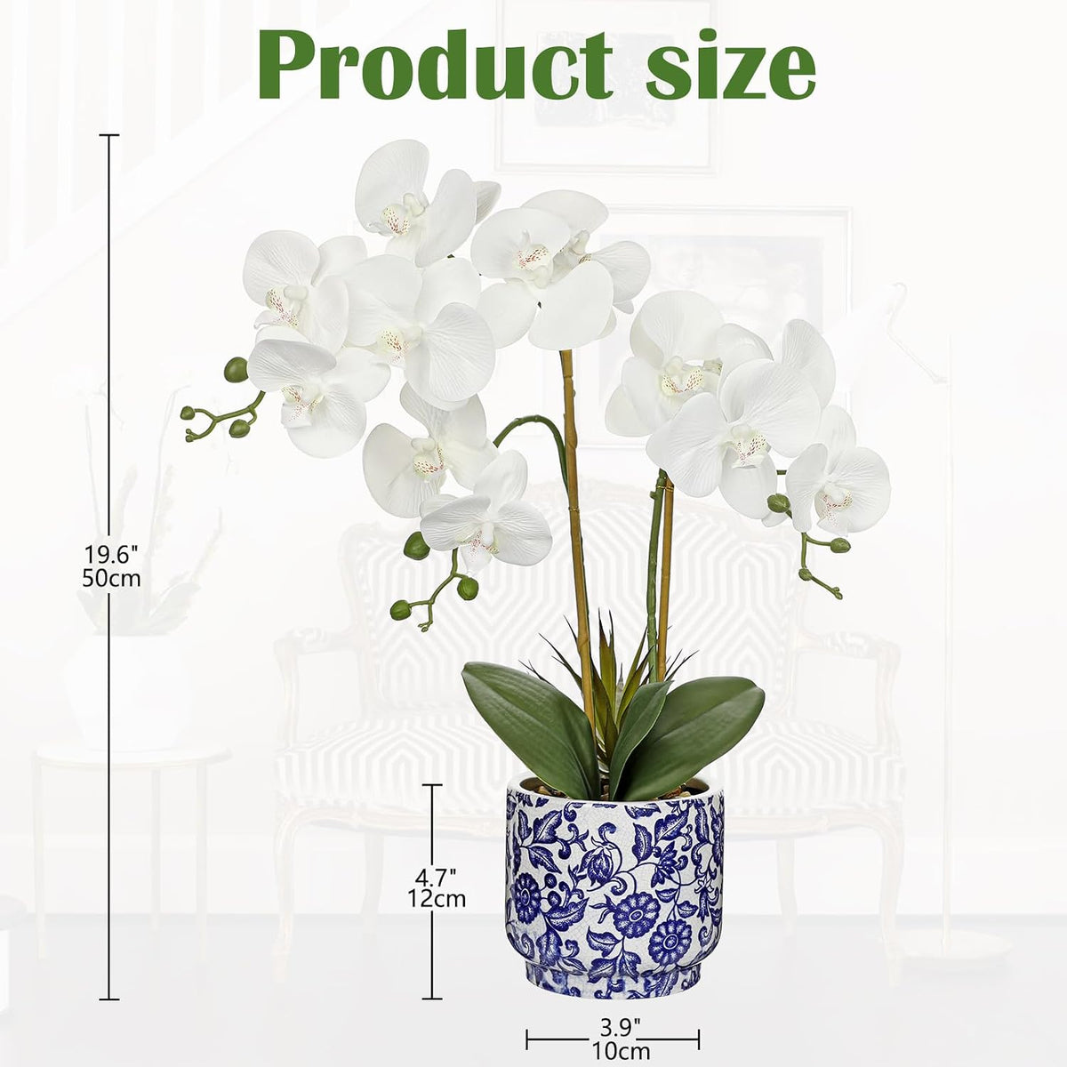Briful Faux Orchid in Blue and White Ceramic Pot