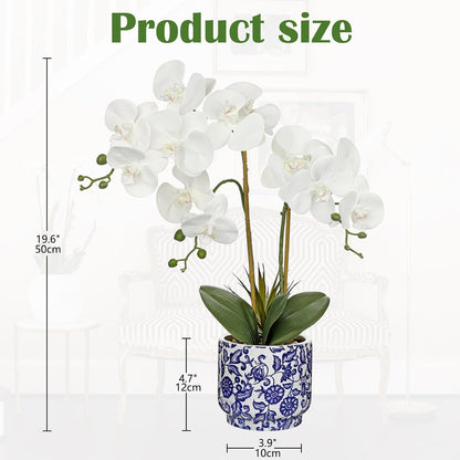 Briful Faux Orchid in Blue and White Ceramic Pot
