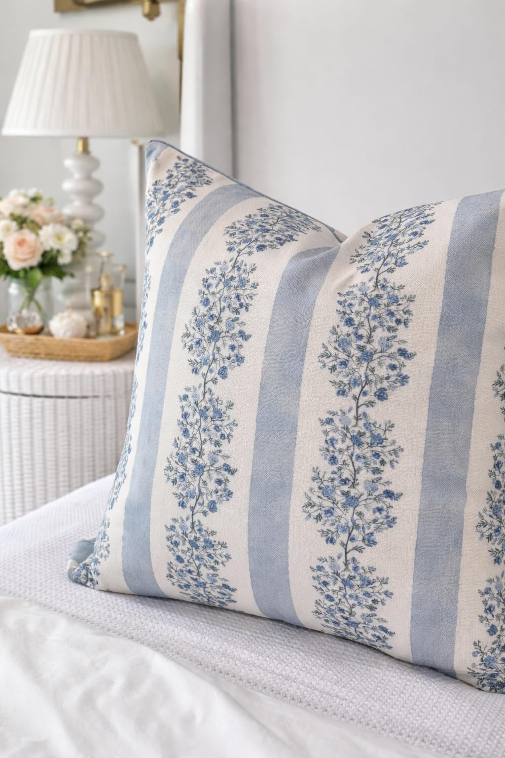Camille Blue Floral Block Print Pillow Cover
