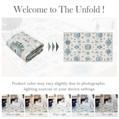 Washable Area Rug, Delft Blue Vintage Floral