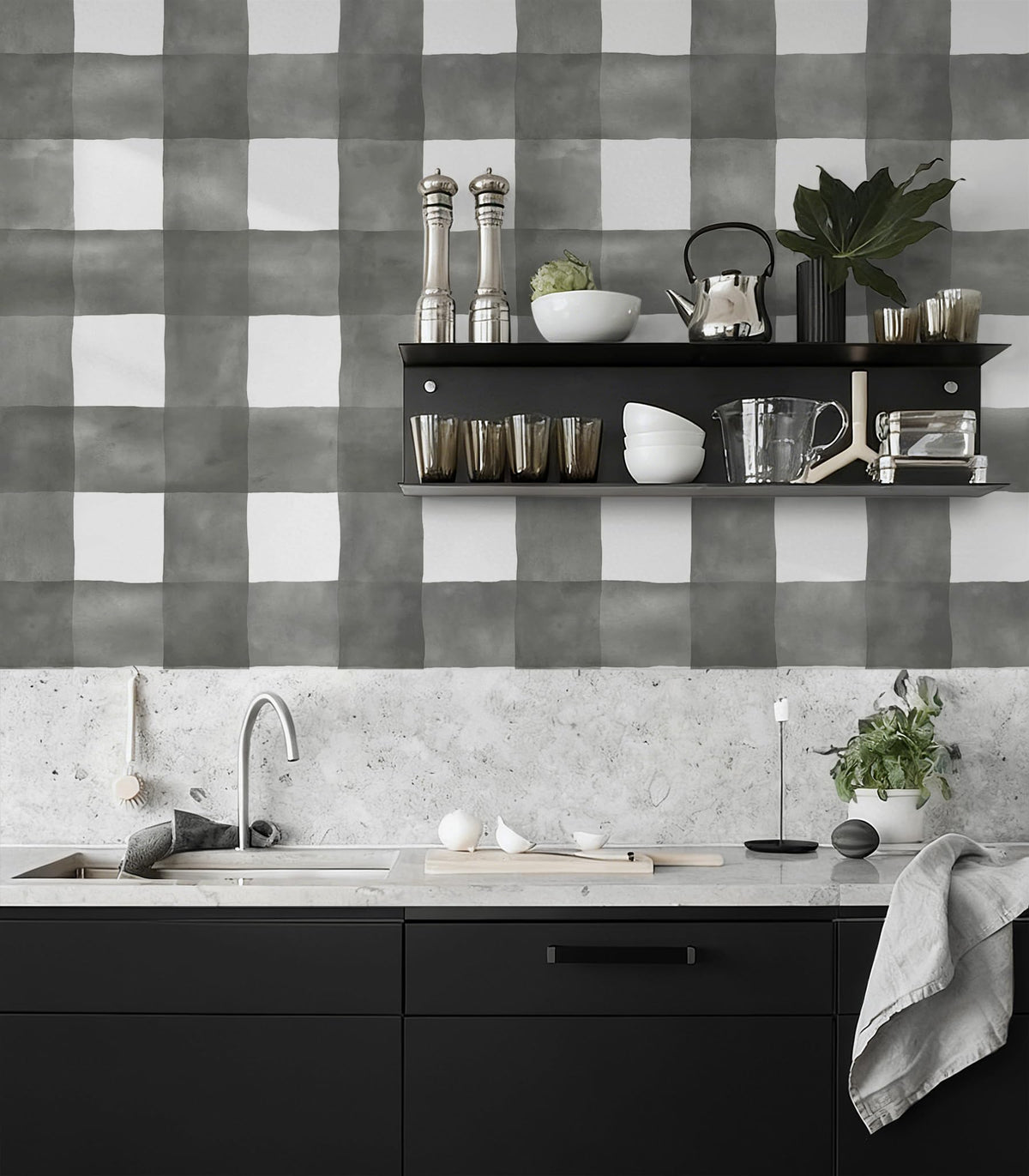Blue Gingham Peel and Stick Wallpaper