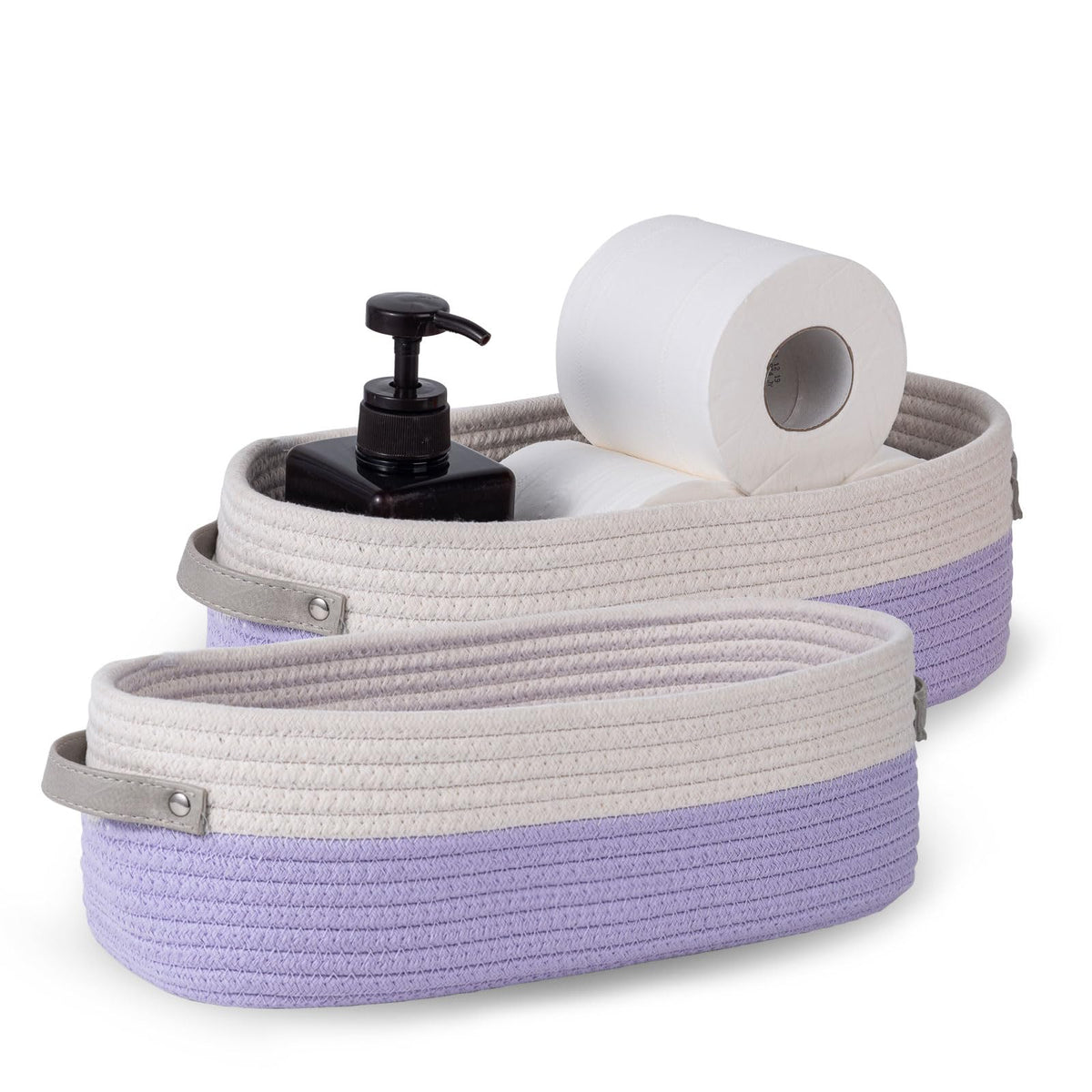 Woven Cotton Rope Toilet Tank Basket, Navy and White