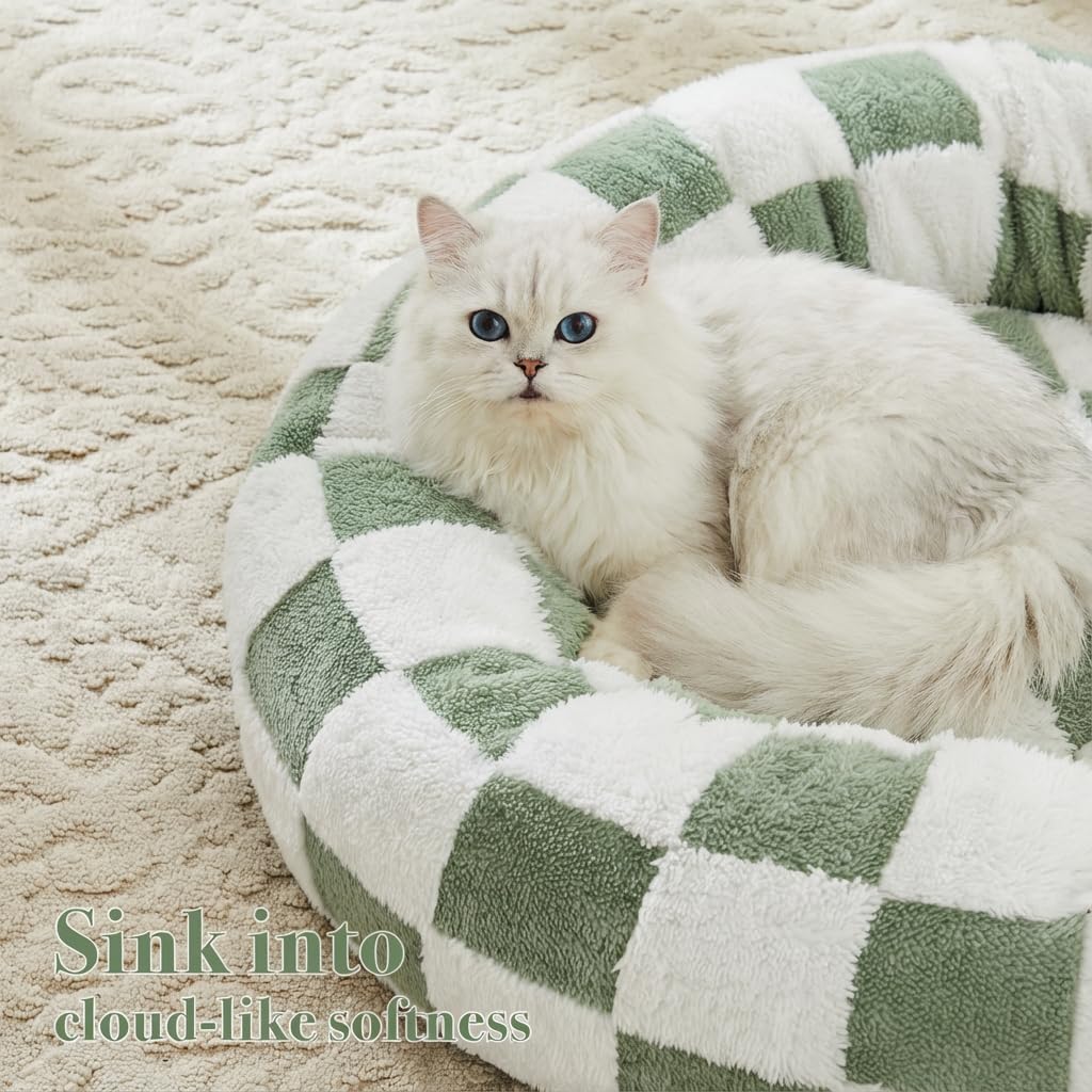 Blue Checkered Round Dog Bed