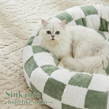 Blue Checkered Round Dog Bed