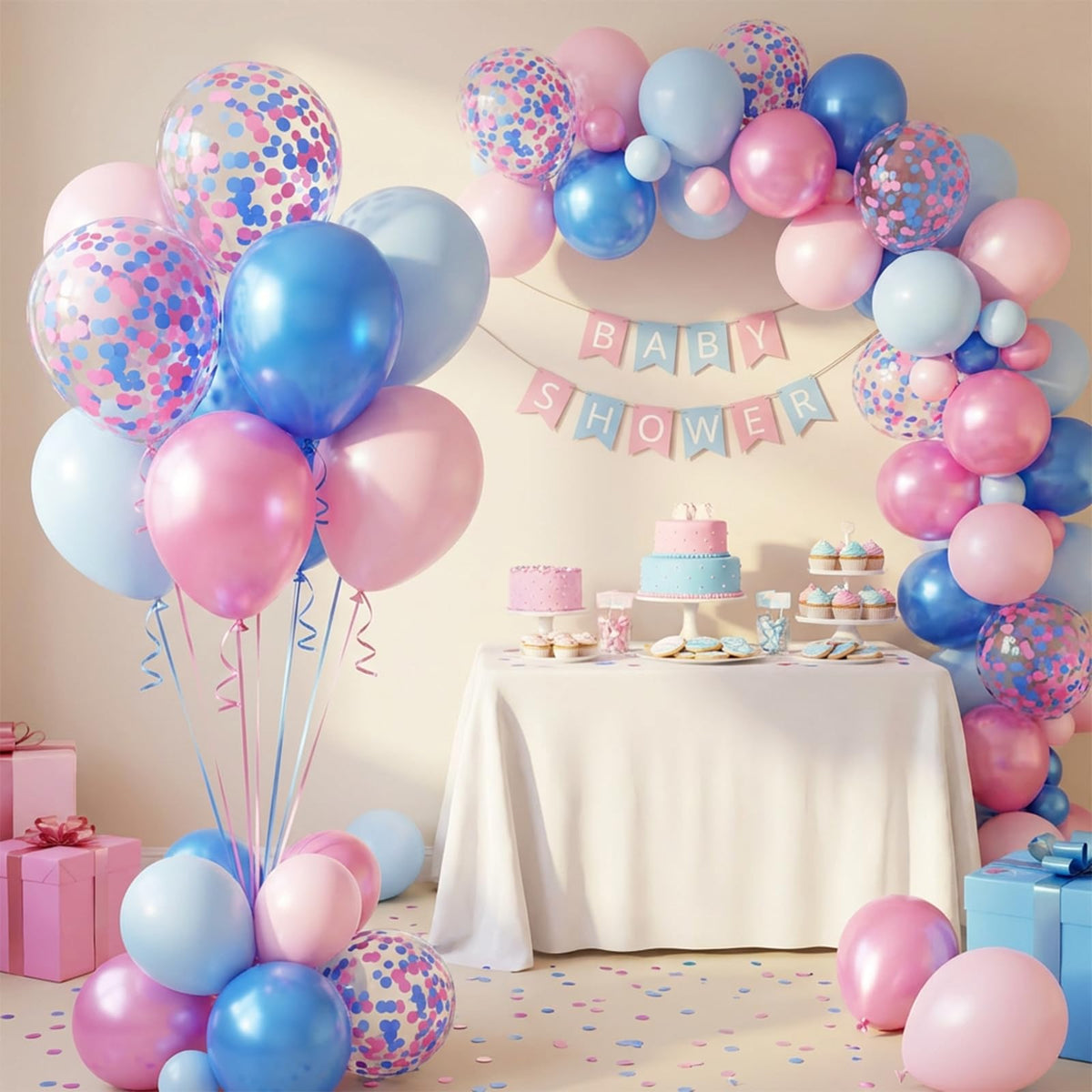 Royal Blue and White Confetti Balloons, 50 Pack