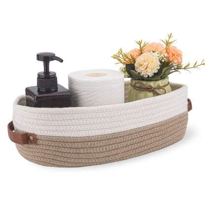 Woven Cotton Rope Toilet Tank Basket, Navy and White