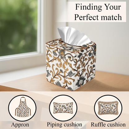 Block Print Cotton Tissue Box Cover, Apatite Blue