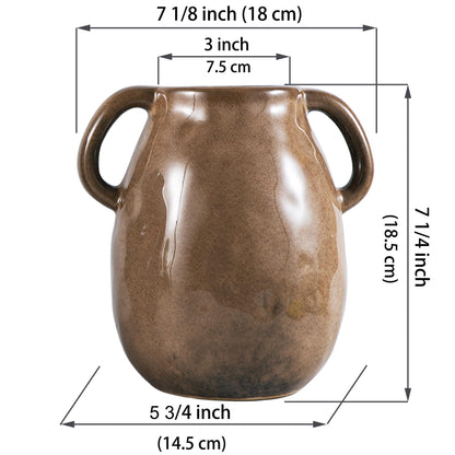 Blue Ceramic Vase with Two Handles
