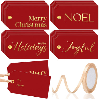 Christmas Gift Tags with Ribbon, 100 Pack, Blue and Silver