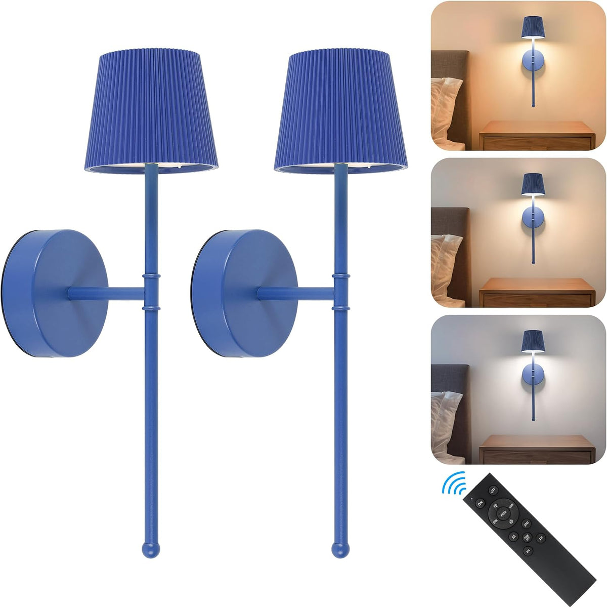 Blue Cordless Rechargeable Wall Sconces, Set of 2