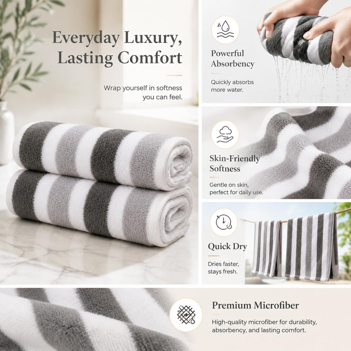 Striped Bath Towel Set, 8 Piece