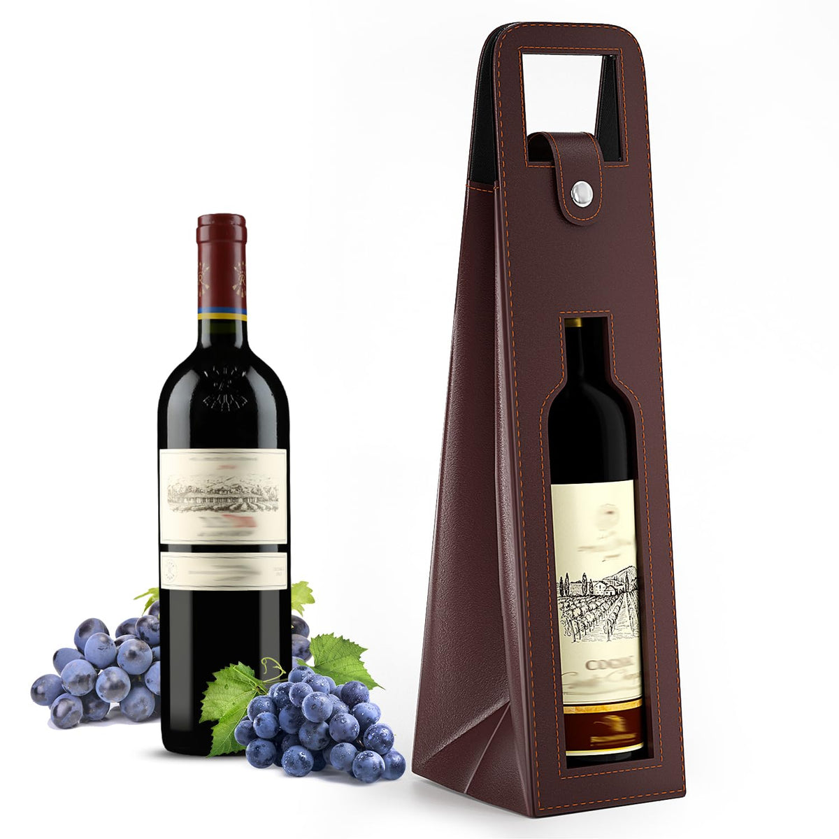 Blue Leather Wine Gift Bag