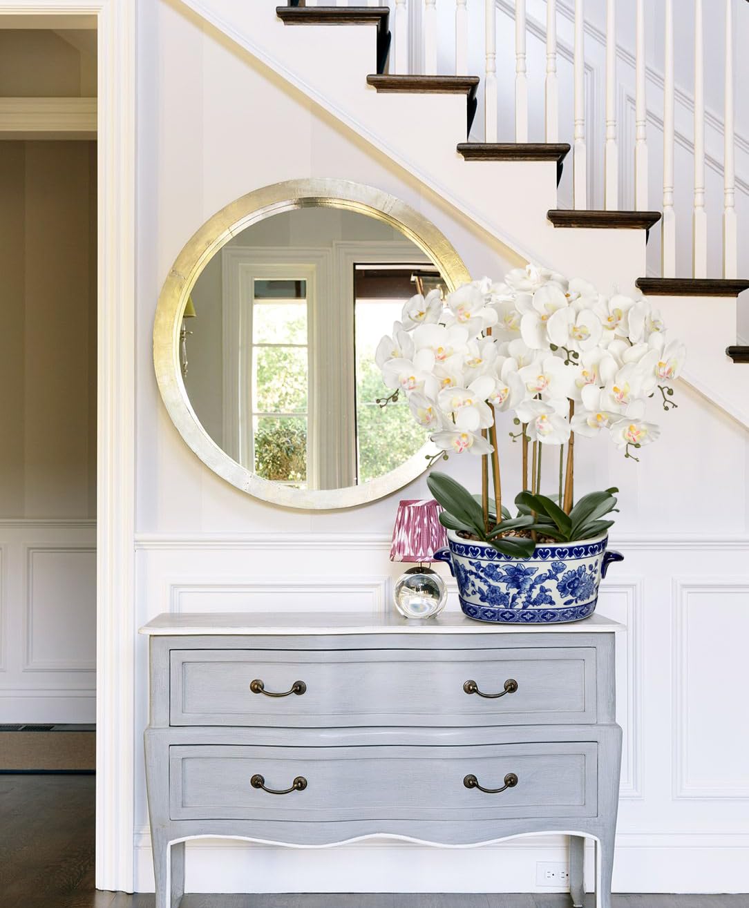 Briful White Orchid in Blue and White Porcelain Pot