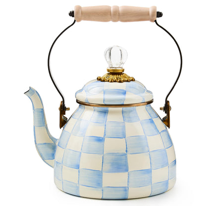 MacKenzie-Childs Enamel Tea Kettle, Royal Check