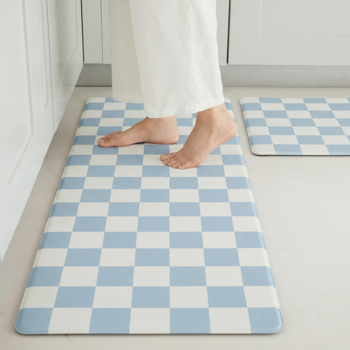 Navy Checkered Kitchen Mats, Set of 2