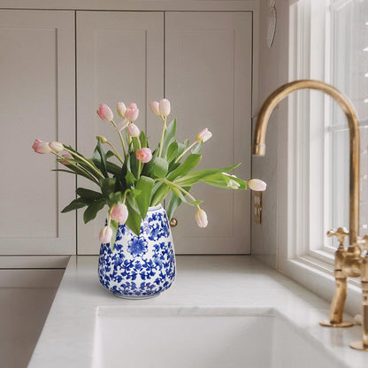 Hollyone Blue and White Chinoiserie Bottle Vase, 7 Inch