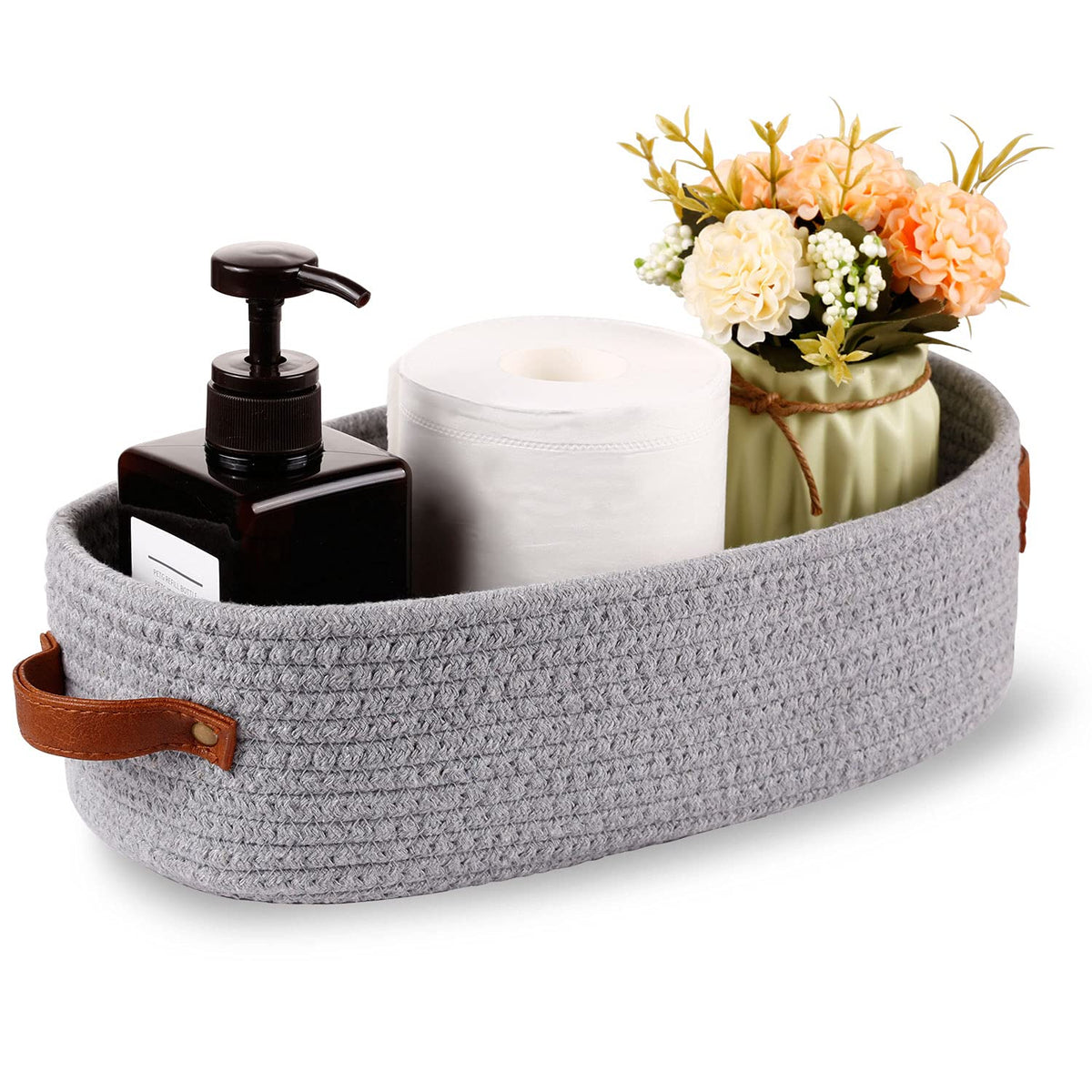 Woven Cotton Rope Toilet Tank Basket, Navy and White