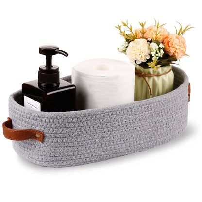 Woven Cotton Rope Toilet Tank Basket, Navy and White