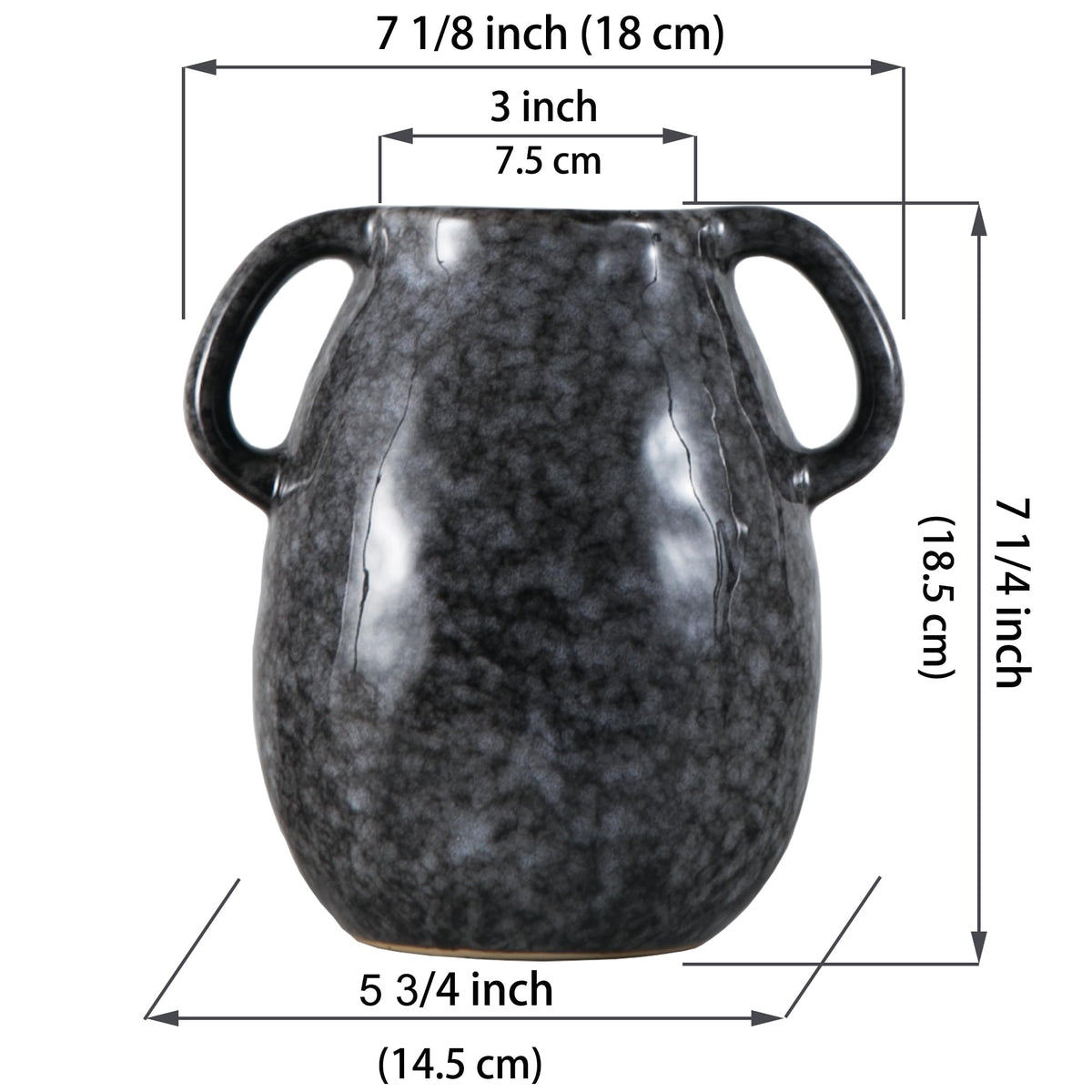 Blue Ceramic Vase with Two Handles