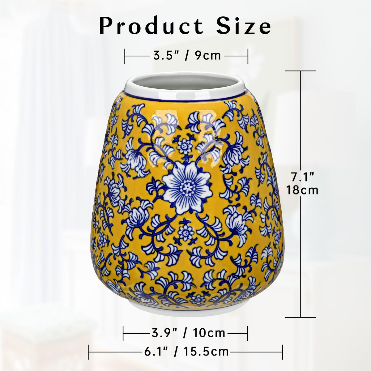 Hollyone Blue and White Chinoiserie Bottle Vase, 7 Inch