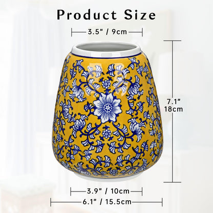 Hollyone Blue and White Chinoiserie Bottle Vase, 7 Inch