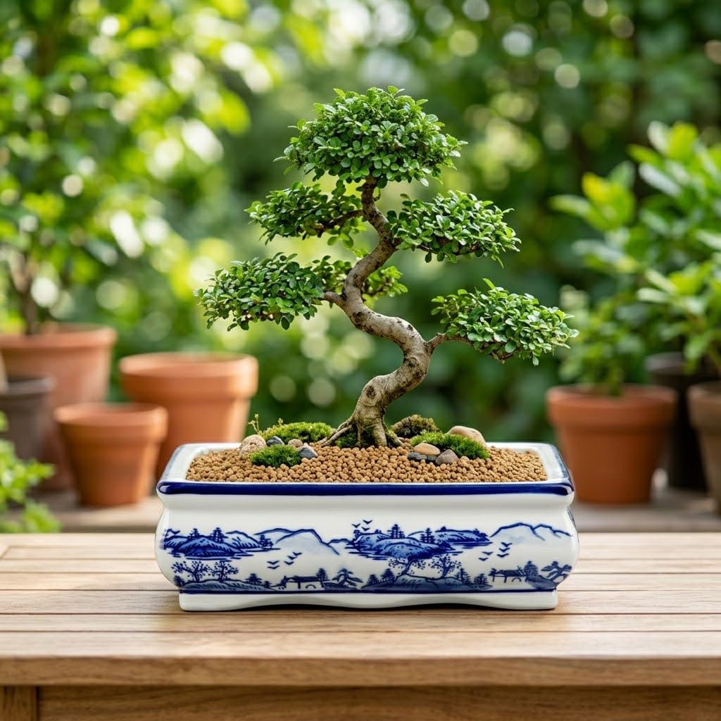 Blue and White Bonsai Pots, Set of 2
