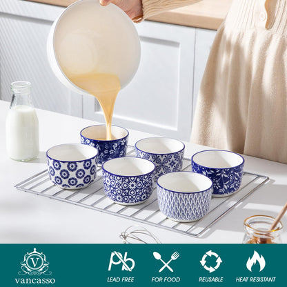 Floral Ceramic Ramekins, Set of 6