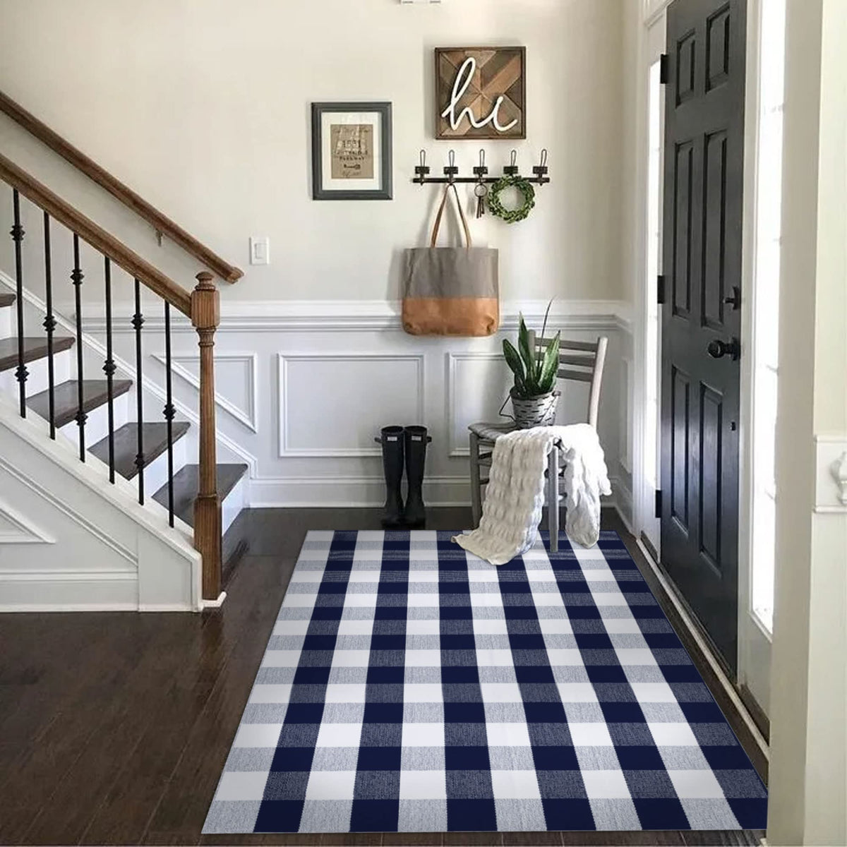 SEEKSEE Blue Buffalo Plaid Porch Rug, 27.5x43