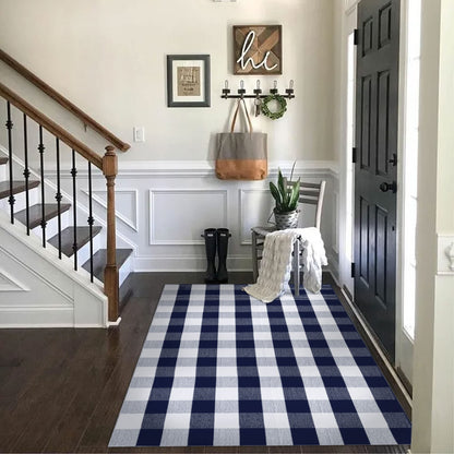 SEEKSEE Blue Buffalo Plaid Porch Rug, 27.5x43
