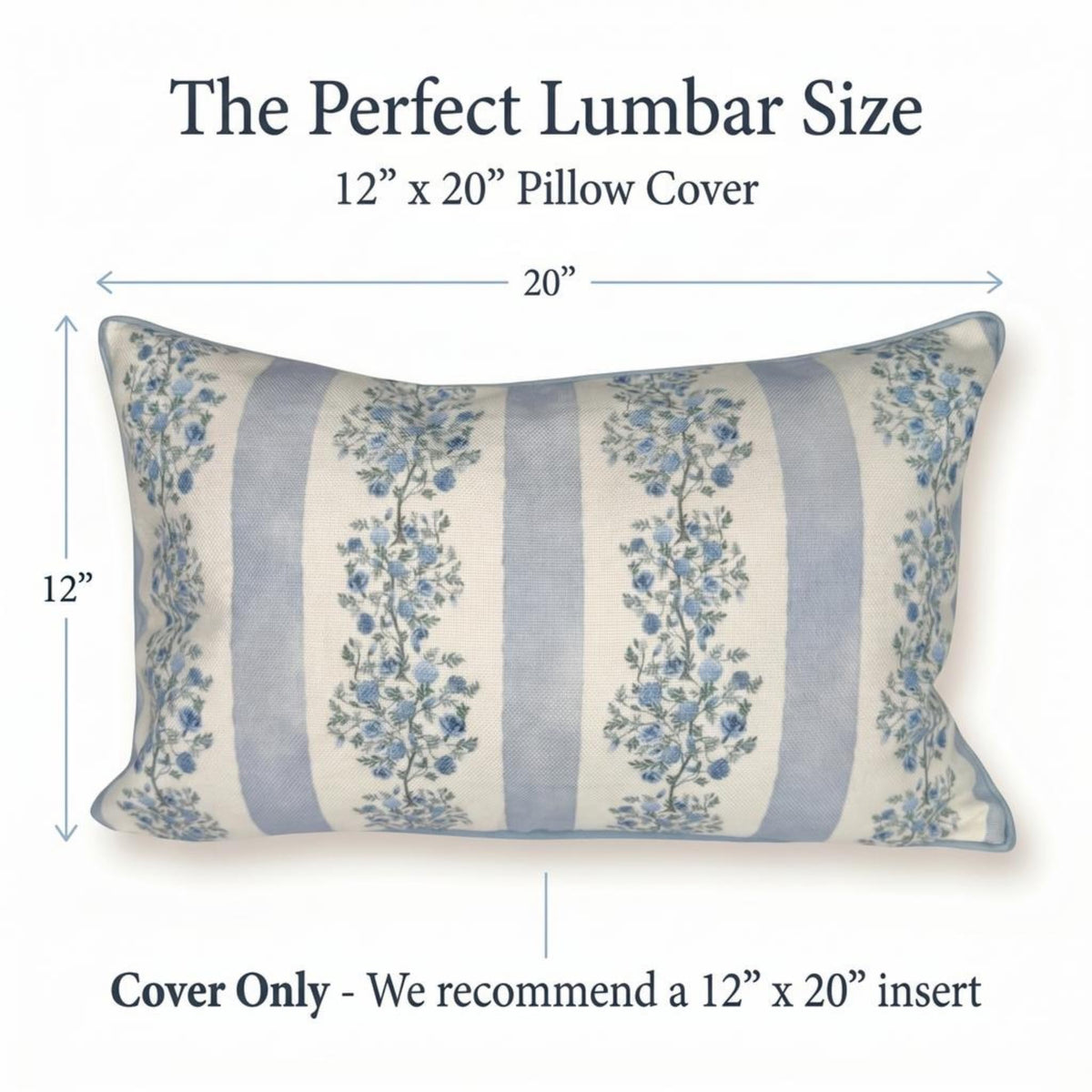 Camille Blue Floral Block Print Pillow Cover