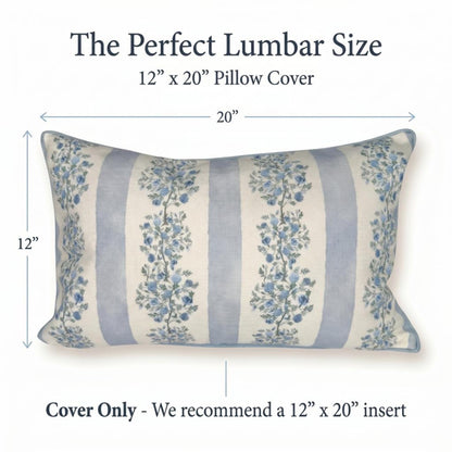Camille Blue Floral Block Print Pillow Cover