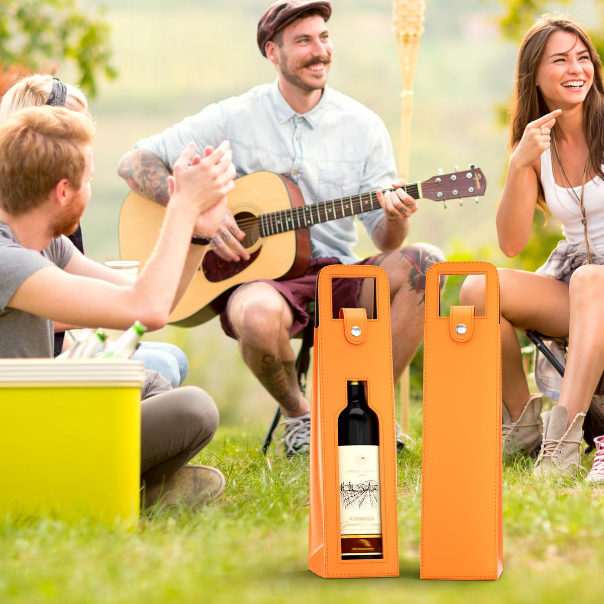 Blue Leather Wine Gift Bag