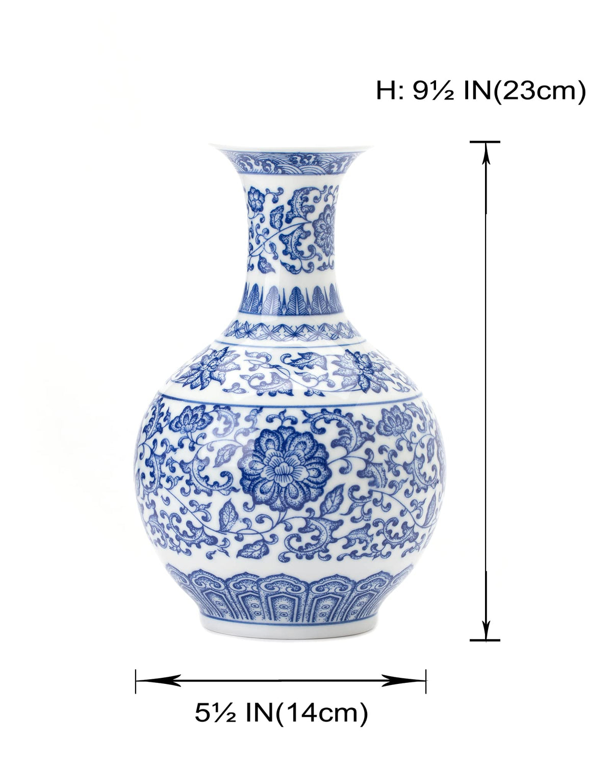 GaLouRo Blue and White Ginger Jar Vase, 9 to 10 Inch