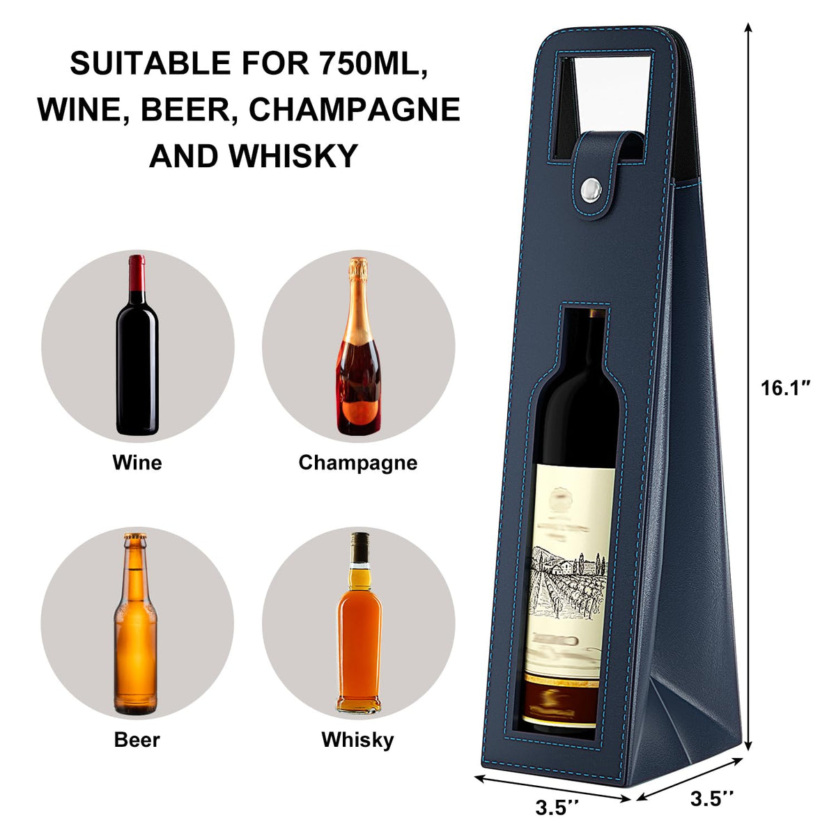 Blue Leather Wine Gift Bag