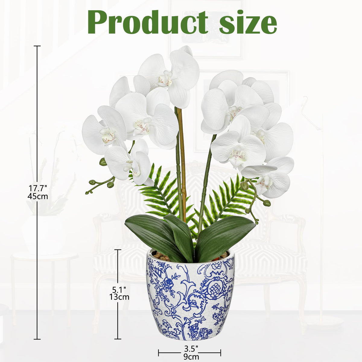 Briful Faux Orchid in Blue and White Ceramic Pot