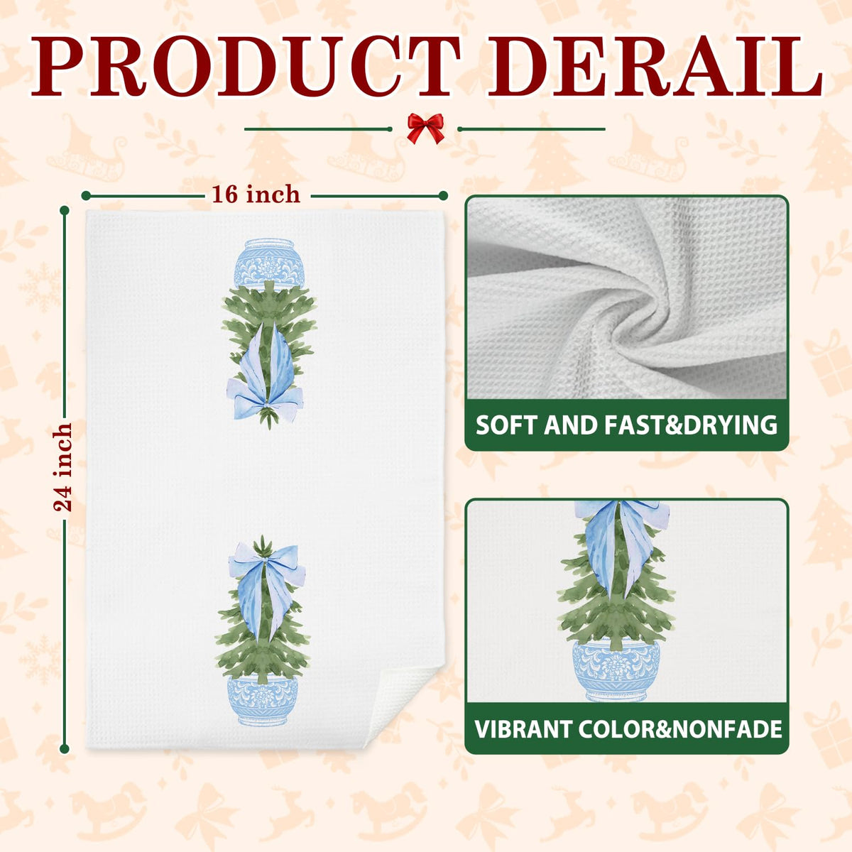 Chinoiserie Christmas Kitchen Hand Towels, 16x24 Inch