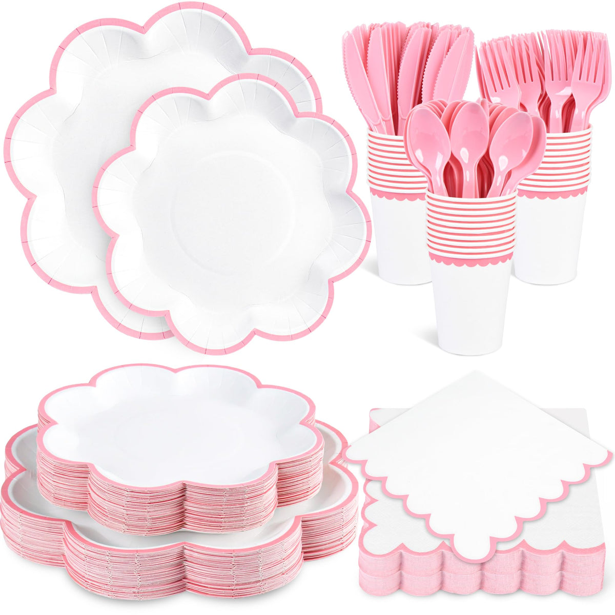 Blue and White Paper Tableware Set, Serves 50